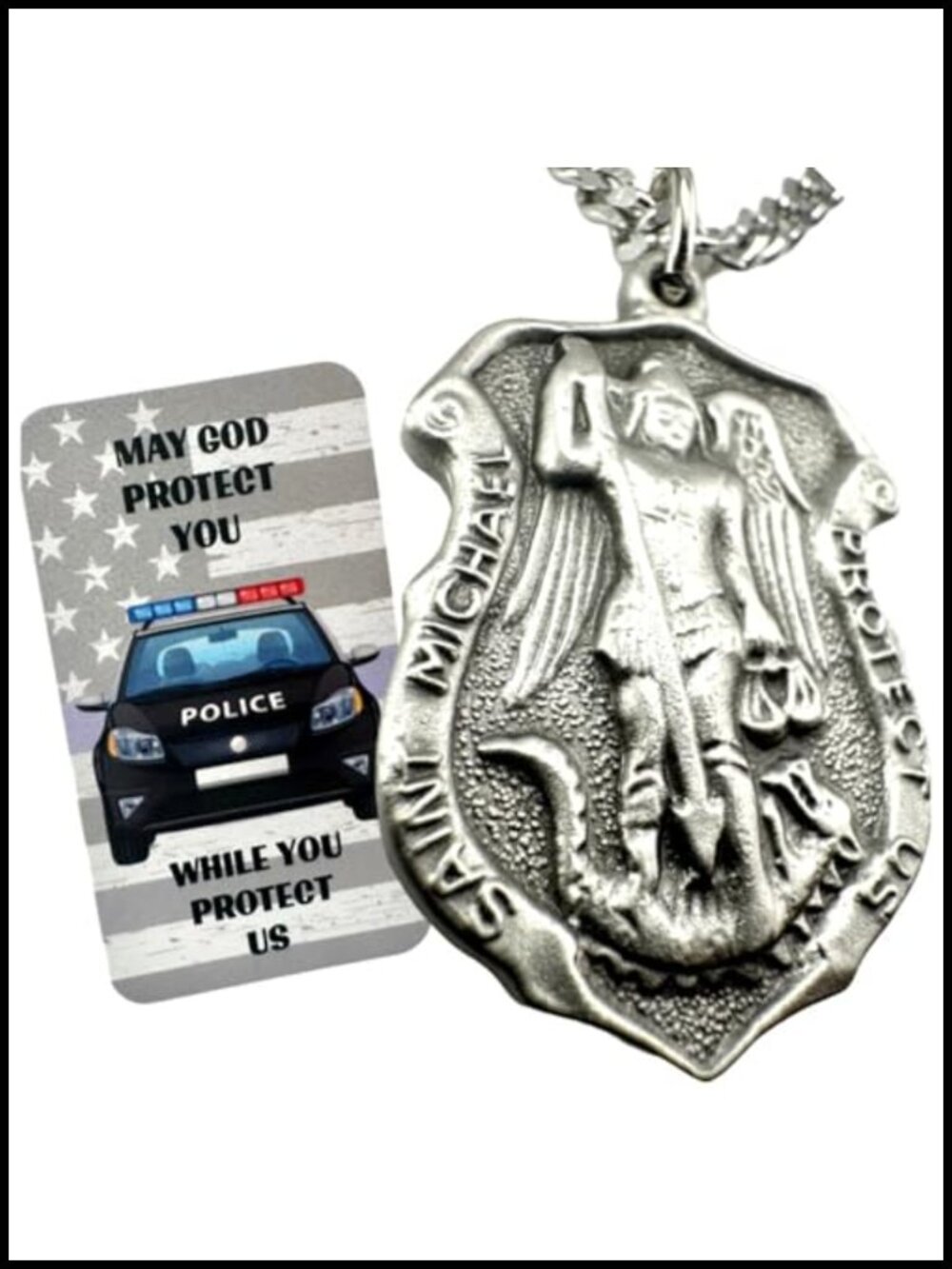 Saint Michael Medal Necklace Pewter Pendant
